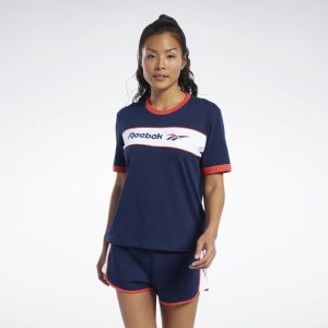 Reebok Classic Linear T Shirt Damen - Navy - DE 307-IYM